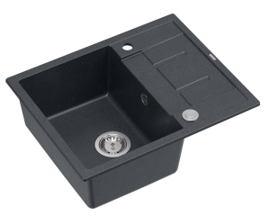 Quadron Unique Zlewozmywak granitowy jednokomorowy 62*50*22 cm z ociekaczem MORGAN 116 BLACK DIAMOND z syfonem Push-2-Open w kolorze stalowym-DARMOWA DOSTAWA