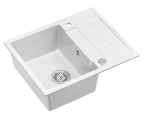 Quadron Unique Zlewozmywak granitowy jednokomorowy 62*50*22 cm z ociekaczem MORGAN 116 SNOW WHITE z syfonem Push-2-Open w kolorze stalowym-DARMOWA DOSTAWA