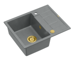 Quadron Unique Zlewozmywak granitowy jednokomorowy 62*50*22 cm z ociekaczem MORGAN 116 SILVER STONE z syfonem Push-2-Open w kolorze złotym