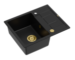 Quadron Unique Zlewozmywak granitowy jednokomorowy 62*50*22 cm z ociekaczem MORGAN 116 PURE CARBON z syfonem Push-2-Open w kolorze złotym-DARMOWA DOSTAWA