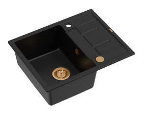 Quadron Unique Zlewozmywak granitowy jednokomorowy 62*50*22 cm z ociekaczem MORGAN 116 PURE CARBON z syfonem Push-2-Open w kolorze miedzianym-DARMOWA DOSTAWA