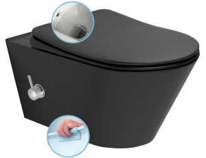 SAPHO - Miska wisząca WC AVVA RIMLESS z prysznicem bidetowym i baterią 35,5x53 cm bez deski  kolor CZARNY MAT 100315-110