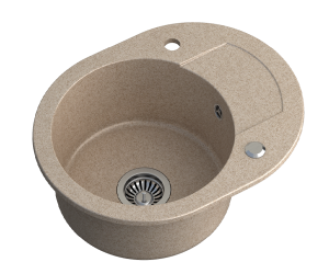 Quadron POP Zlewozmywak granitowy jednokomorowy 58,5*46*17,5 cm z ociekaczem JOHNNY 216 GRANITEQ river sand / piaskowy ze stalowym odpływem